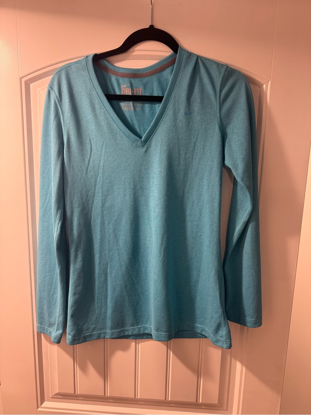 Nike Light Blue V-Neck Long Sleeve Performance Top